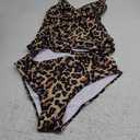 Women's Two Piece Tummy Control Swimsuit Sexy Modest High Waisted Swimwear Leopard Print Triangle Bikini Sets Large, Leopard