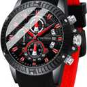 MF MINI FOCUS Men Watch, Chronograph Waterproof Sport Analog Quartz Watches Blue Silicon Strap Fashion Wristwatch for Men (H-black Red)