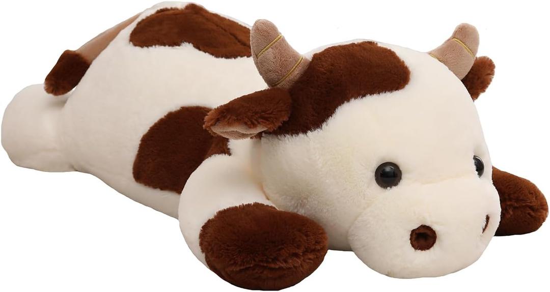YESGIRL 25.6 inch 5 lbs Cow Weighted Stuffed Animals, Large Weighted Plush Animal, Cute Plush Toy Pillow, Soft Kawaii Plushie Gifts for Adults, Kids, Boys and Girls(Off-White)