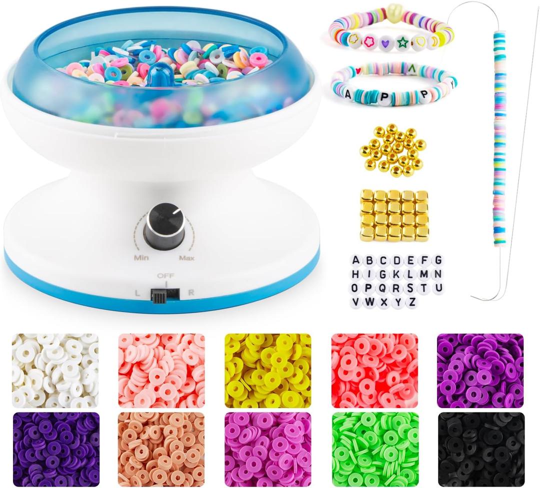 ORNUNIQ Electric Clay Bead Spinner for Jewelry Making, Bead Bowl with Needle and Thread, Ideal for Crafting Bracelets or Necklaces, Clay Bead Tool