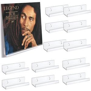 12-Pack 4-Inch Clear Vinyl Record Shelf, Space-Saving & Easy Install, Floating Acrylic Display Racks, Perfect for Vinyl Albums, CDs, Books & Pictures