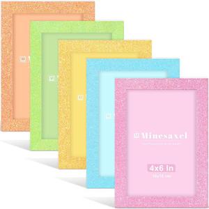 4x6 Colorful Picture Frame Set of 5, Wall Gallery 4 x 6 Glitter Photo Frames, Sparkle Cute Fun Artwork Frame for Wall or Tabletop