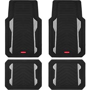 Rubbermaid Car Floor Mat, Heavy Duty All-Weather Car Mats Full Set with Dual-Tone Sliver Aluminum Inserts  Universal Fit, Anti-Slip Backing, Trim-to-Fit for Most SUV, Sedan, Van (Silver)