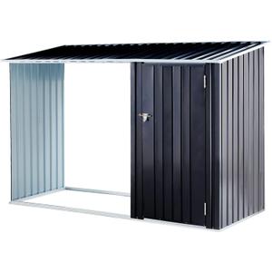 Wood Storage Shed - 98" Galvanized Steel Firewood Rack with Slanted Roof, Outdoor Log Holder & Shelter for Patio/Backyard (Dark Gray)