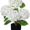 Hollyone White Hydrangea Artificial Flowers in Pots 19.7" Four-Head Faux Silk Hydranges Flower Arrangements for Indoor Home Office Kitchen Table Centerpieces Wedding Decorations