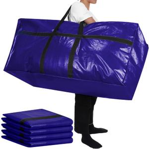 Windyun 4 Pack 57 Gallon Extra Large Moving Bags XXL Heavy Duty Storage Bag with Strong Zipper Handle Jumbo Big Tote Box Foldable for College Dorm Travel Clothes Duffle Blanket Pillow(Navy Blue)