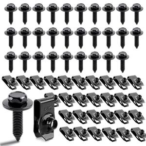 Upgraded 60 PCS 1/4" U-Nut Clips & Hex Head Body Bolts Kit, Automotive Fasteners (30 Sets)  Fender Bolts, Bumper Screws & Engine Splash Shield Hardware  Rust-Resistant Metal Clips & Bolts (White)