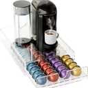 Acrylic Coffee Pod Organizer for Nespresso Vertuo Pod Holder 40 Pods Clear Vertuo Pod Storage Drawer (1 Tier) (Clear) (Transparent Black)