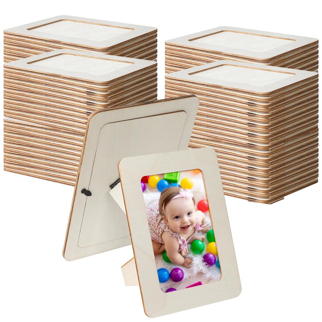 hoamayya 90 Pcs Wooden Picture Frames for Crafts, 4 x 6 inch DIY Wood Frame Bulk, Small Unfinished Standing Paintable Photo Frame for Home Birthday Party Wedding Decor