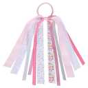 8.7-Inch Happy Birthday Ponytail Hair Ribbon Streamer Glitter Ribbon Bow Pony Holder Elastic Hair Tie Band for Women Girls Birthday Party Dress outfit Pigtail Decor Accessory Gift