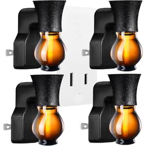 Plug in Oil Diffuser, 4 Packs Blank for DIY Air Freshener Make Unique Home Scent Aromatherapy, Work w/Essential Oil, EO+Water, Fragrance Refill for Plugins (4 Polarized Plug+4 Glass+4 Wick)