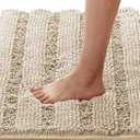 H.VERSAILTEX Bath Mats for Bathroom Non Slip Thick Chenille Striped Bath Rug Absorbent Fluffy Soft Shaggy Rugs Washable Dry Fast Plush Mats for Indoor, Bath Room, Tub - 20" x 32", Fog
