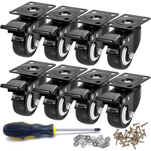 Caster Wheels, 2 inch Casters Set of 8 Heavy Duty - CLOATFET Locking Swivel Casters with Brake (Top Plate), Non Marking Black Castor Wheels for Cart Furniture Workbench