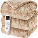 EHEYCIGA Electric Heated Blanket Throw Faux Fur, 10 Hours Auto Shut Off 9 Heating Levels Heating Blanket Throw, Soft Warm Heated Blanket Fast Heating Camel, Faux Fur & Sherpa