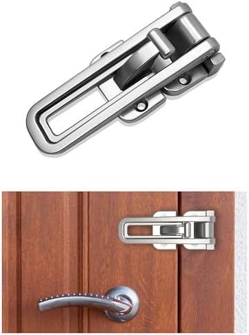 Door Swing Bar Lock Latch with Extra Buckle Lock, Guard Lock for Front and Inside Door, Hinged Swingin Doors Reinforcement Lock, Home Security Door Stopper, Safety Childproof, Zinc Alloy, SN (Silver)