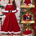 RSLOVE Christmas Dresses for Women - Mrs Claus Santa Costume with Removable Hooded Cape and Belt Holiday Party Outfit (Medium, Red)
