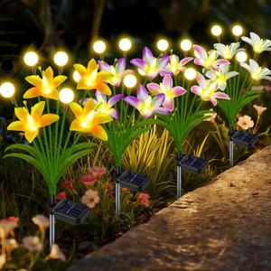 Solar Lights Outdoor Flowers Garden Decor,Firefly Lights with 4 Color Wild Lily Light, Solar Flowers Outdoor Waterproof for Patio Yard Gifts for Women Mom