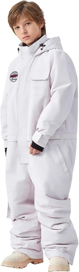 WOWULOVELY One Piece Snow Suit for Kids Toddler Girls and Boys Snowsuit Waterproof Insulated Jumpsuit Coveralls Snowboard (14, White)
