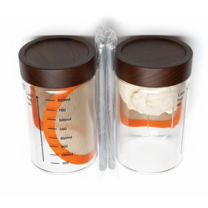 2 Set Sourdough Starter Jar Kit 1000ml Heat Resistant Sourdough Starter Container with Wooden Lid Reusable Wide Mouth Glass Sourdough Fermentation Jar for Sourdough Bread Baking