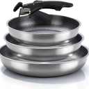3-Piece Stainless Steel Frying Pan Set, 10/11/12.5Stackable Kitchen Cookware Set with Detachable Handle, Oven Safe Cooking Pan, Suitable for All Stove