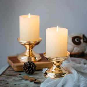 NUPTIO Gold Candle Holders for Wedding: 2 Pcs Pillar Candleholder Pedestal Stand Small Round Metal Votive Candlestick Holder for Dining Table Living Room Fireplace Mantel Decor