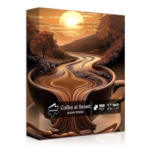 Coffee Landscape Puzzles for Adults 1000 Pieces, Fantasy Nature Scenery Puzzles Unique Art, Coffee at Sunset Scenic Jigsaw Puzzles for Adults Challenge