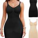 RDSIANE Body Shaper For Women Under Dress One Piece Full Slip Tummy Control Shapewear Dress With Adjustable Spaghetti Strap (Medium, Black+beige 2pcs)