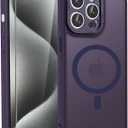WRJ Case for iPhone 15 Pro Max with Screen Protector, [Compatible with MagSafe][Full Camera Protection] Anti-Fingerprints Slim Translucent Matte Shockproof Phone Cover for Women Men-Dark Purple