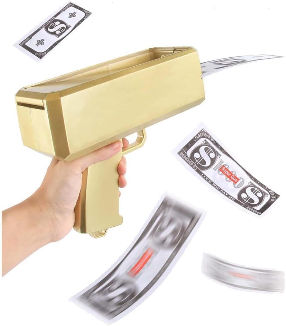 Prop Gold Money Shooter Gun that Look Real - Fake Money Gun,Fake Cash Gun that can Scatter Money Like rain, for Parties, Wedding.