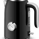 SULIVES Electric Kettle, 1.7L Stainless Steel Tea Kettle with Temperature Gauge, 1500W Water Boiler with LED Light, BPA-Free, Auto Shut-Off and Boil-Dry Protection,Black (Black)