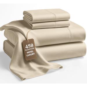 LANE LINEN King Size Bed Sheet Set – 450 Thread Count Long-Staple 100% Cotton Sheet Set King Size, Hotel Premium Soft Silky Sateen Finish, Durable Bedding Set, Elasticised 15" Deep Pocket – Linen