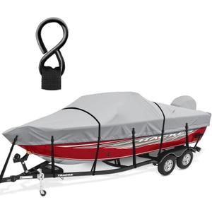 Boat Cover, Heavy Duty 1200D Waterproof Boat Covers 16-18.5ft with Motor Cover and Windproof Adjustable Metal Buckle Fits Bass Boat,V-Hull,Tri-Hull,Runabout Boat,Gray (Length: 16'-18.5', Beam Width: up to 94")