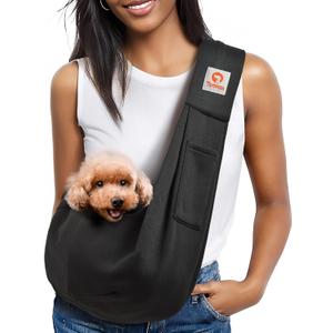 Tomkas Small Dog Sling Carrier - Classic Pocket & Classic Strap - for 3-10 lbs Pets(Black)