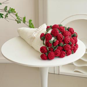 Longhui bedding Crochet Flower Bouquet Throw Blanket, Handmade Knitted Blanket with Red Rose Cute Romantic Gift for Her Girlfriend Mom Mothers Day Valentine Wedding Anniversary Birthday, 40 Inches