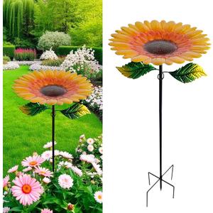 Yellow Standing Bee & Butterfly Watering Station - Outdoor Bee Feeder with Glass Marbles, Metal Stakes | Bee Bath, Butterfly Puddler for Garden Yard Decor
