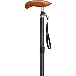 Carbon Fiber Folding Walking Cane for Men & Women, Lightweight Adjustable Travel Cane with Solid Wood Handle, Quad Tip & Carry Bag, Supports up to 300 lbs