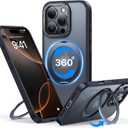 QTlier case for iPhone 16pro, 360 Rotatable Ring Stand, Raised Camera Frame, Shockproof with MagSafe Black