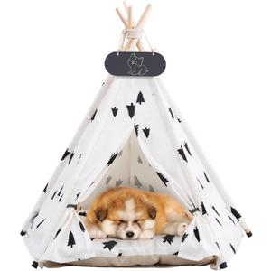 Pet Teepee Tent for Dogs & Cats Dog Bed with Thick Cushion Puppies Play House Removable and Washable