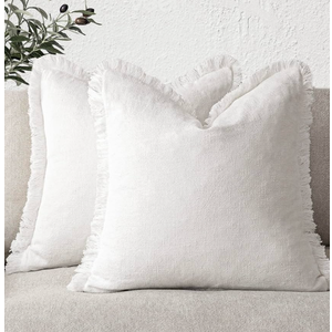 Foindtower Set of 2 Decorative Linen Fringe Throw Pillow Covers Cozy Boho Farmhouse Cushion Cover with Tassels Soft Accent Pillowcase for Couch Sofa Bed Living Room Home Decor,20×20 Inch,White