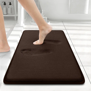 Smiry Memory Foam Bath Mat 70x24, Extra Soft and Absorbent Bathroom Mats, Non Slip Washable Carpet for Floor, Shower and Tub, Brown