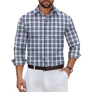 COOFANDY Men's Long Sleeve Plaid Button Down Cotton Wrinkle Free Dress Shirt | Cotton Dress Shirts, Wrinkle Free Fabric, Plaid Neck and Cuff Design. Ideal Business Travel and Meetings or Everyday Wear, Medium