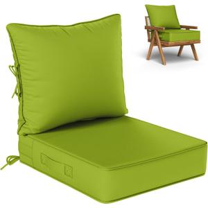 Outdoor Seat Cushion Set 22 L × 24 W × 5 H Inch Waterproof & Fade Resistant Patio Furniture Cushions with Removable Cover with Handle and Straps for Sofa Chairs, Chairs, Grass Green