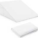 Horbaunal White Bed Wedge Pillow Cover with Zipper Design, Wedge Pillowcase Protector with Side Pocket for Storage, 24" L x 24" W x 12" H(Pillow Not Include)