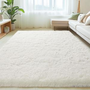 Mugorn 6x9 Rugs for Living Room, Large Fluffy Cream White Area Rugs for Bedroom, Soft Carpet Shag Kids Room Rug, Non-Slip Fuzzy Rugs Indoor (6ft x 9ft, Cream White)