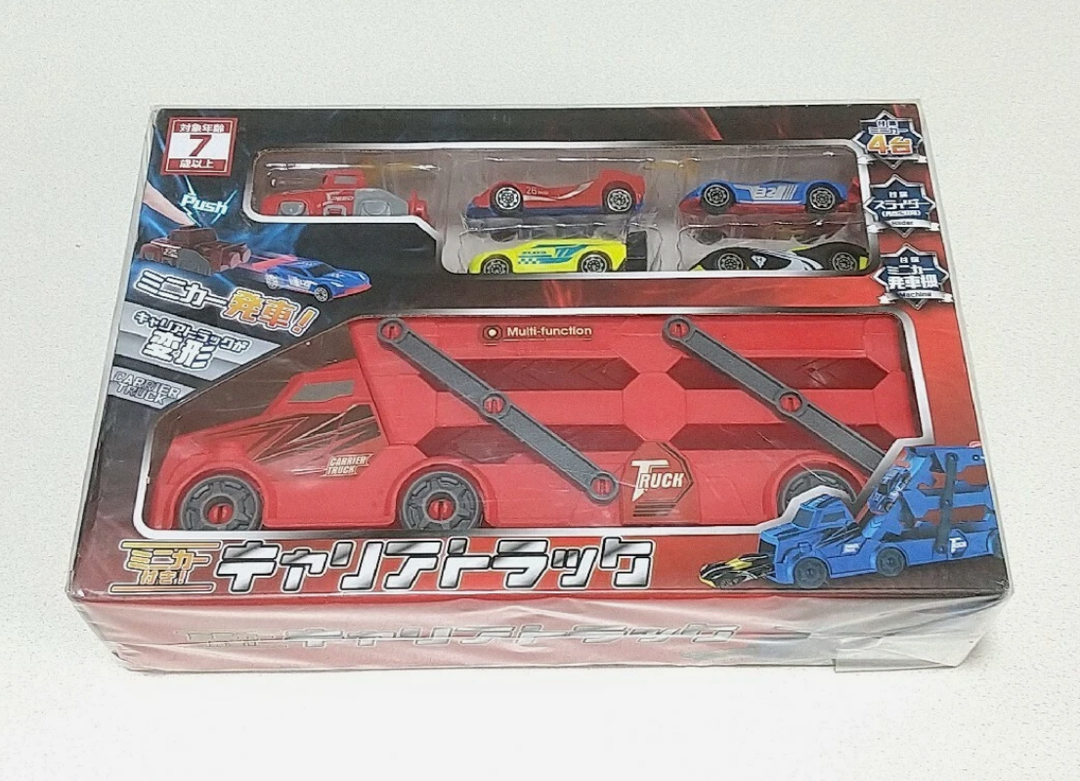 Transporter Car Playset, Catapult Track Truck with 8 Metal Racing Cars Foldable 4 Tier Storage Car Car Rack for Kids and Boys Gifts for Ages 3 and Up, Birthday Gift (Red)