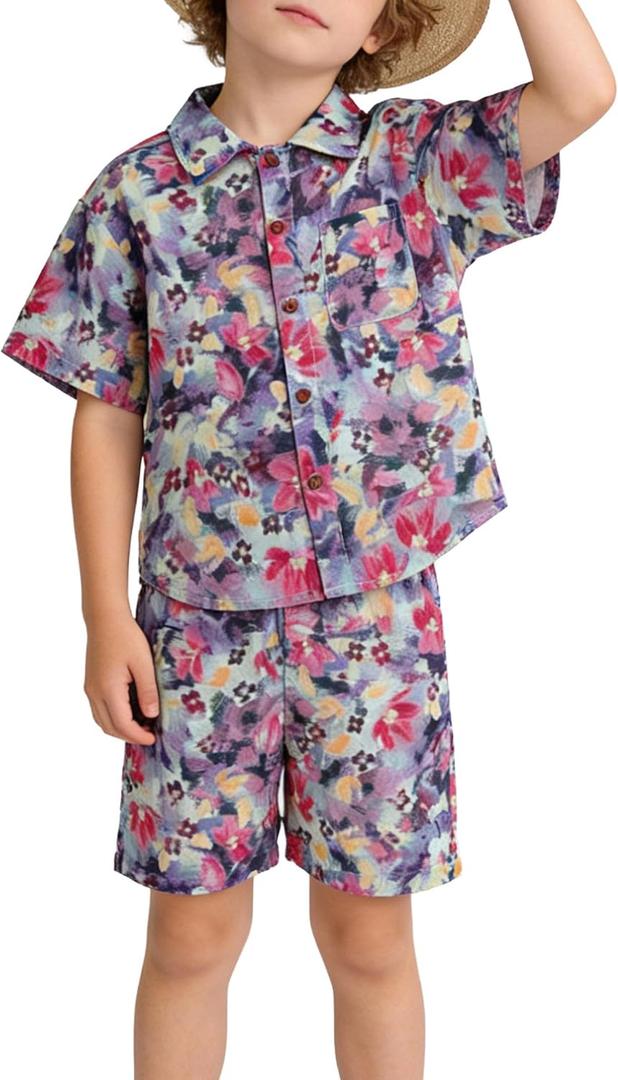 Boys Shirt Shorts Sets Toddler Summer Outfits Hawaiian Beach Vacation Clothes 4-5Y