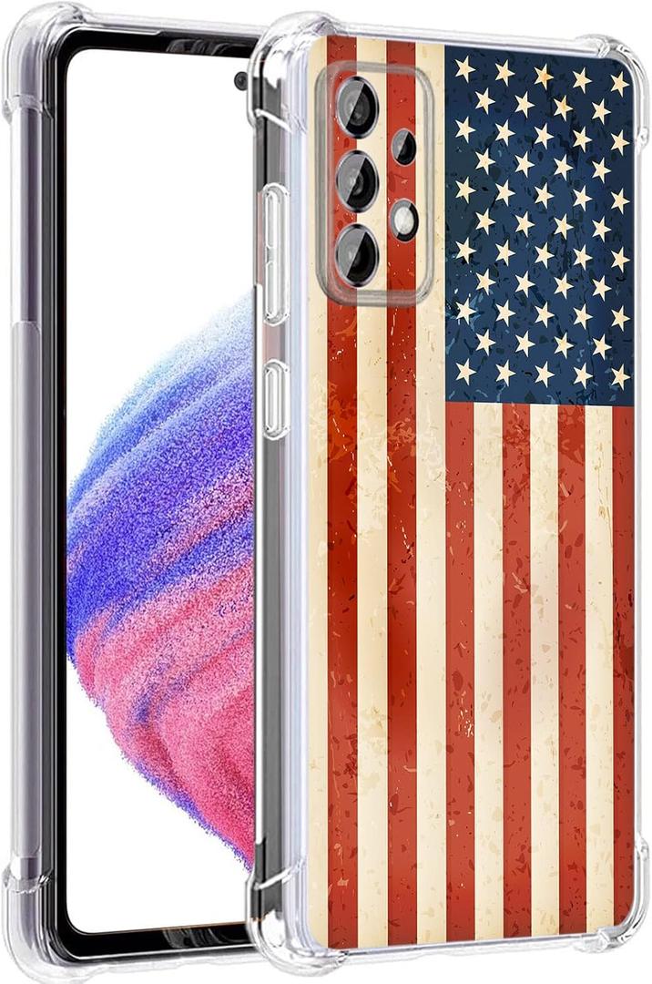 Galaxy A53 5G Case, Retro American Flag Drop Protection Shockproof Case TPU Full Body Protective Scratch-Resistant Cover for Samsung Galaxy A53 5G