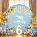 7.2 ft Baby Blue Round Backdrop Cover with Lights Circle Arch Backdrop Cover with Fairy Lights for Baby Shower Boy Birthday Party Wedding Bridal Shower Photography Photo Shoot Background Decorations