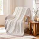 WRENSONGE Striped Throw Blanket, White Soft Cozy Fluffy Warm Hand Made Throw Blankets for Couch, Sofa, Chair, Bed, Camping, Picnic, Travel Lightweight Bed Blanket - 50"*60"