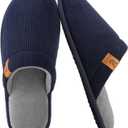 VeraCosy Men's Corduroy Scuff Slippers Soft Comfy Memory Foam Non-slip Indoor House Shoes (13-14, Dark Navy Blue)